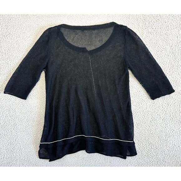 ELEMENTE CLEMENTE Black Wool Oversize Long Sleeve Tunic Top Knit Sheer - Picture 2 of 15